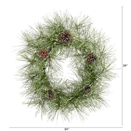 24" Iced Pine Wreath with Pinecones